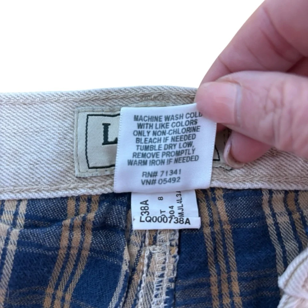 LL Bean Classic Fit‎ Flannel Lined Jeans Tan Plaid Mens Straight Leg Denim #700